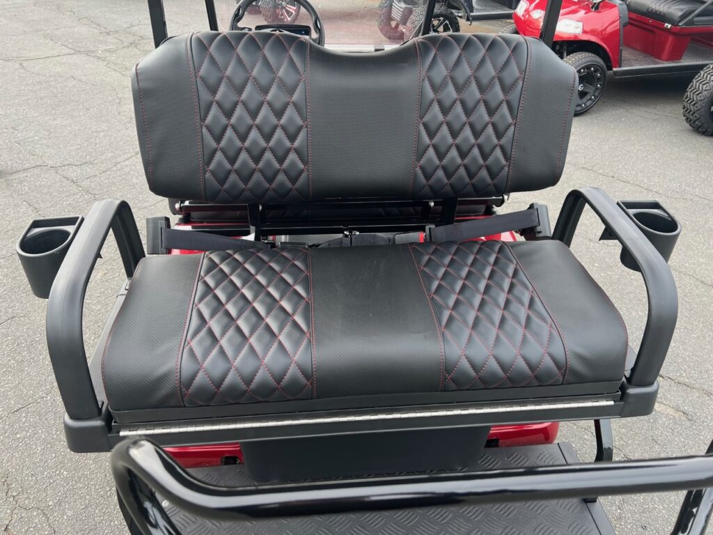 Carbon Black, Diamond-stitch, red-thread rear golf cart seat cover