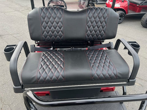Carbon Black, Diamond-stitch, red-thread rear golf cart seat cover