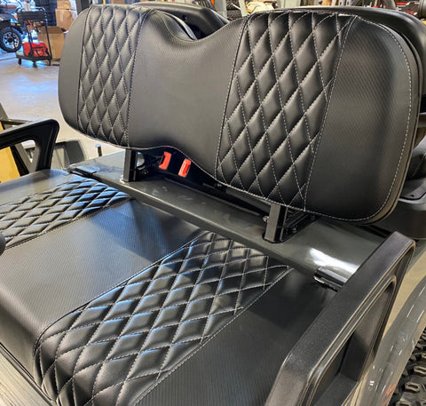 Black diamond-stitch with white thread golf cart seat cover