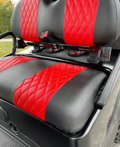 Red diamond stitch with black outer panel golf cart seat cover